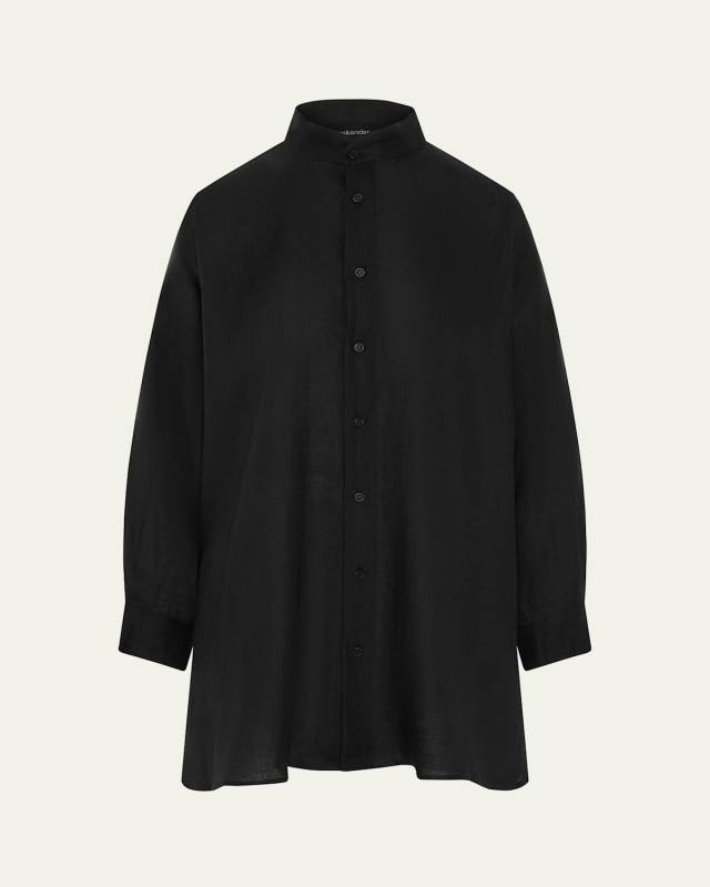Wide A-Line Collarless Shirt with Slits (Long Plus)